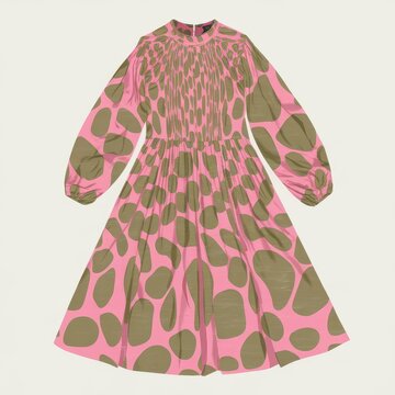 green and pink printed frock illustration with abstract print tops fashion summer winter prom maxi background for fast fashion, textile, printed fabric, fashion industry, fashion designers and girls