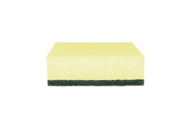 Cleaning concept, Yellow sponge for dishwashing in kitchen isolated on white background.