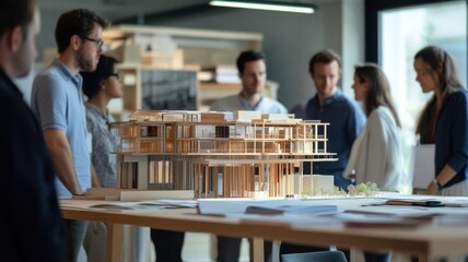 A structural model presentation being showcased to a team of architects and engineers