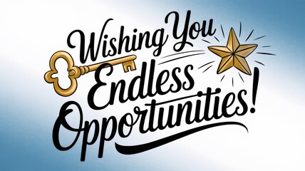 Stylized Typography: A motivational message featuring a golden key and star on a soft blue gradient background, ideal for inspirational content.