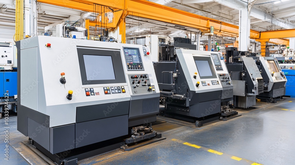 Poster explore a modern industrial workspace featuring advanced cnc machines designed for precise cutting a