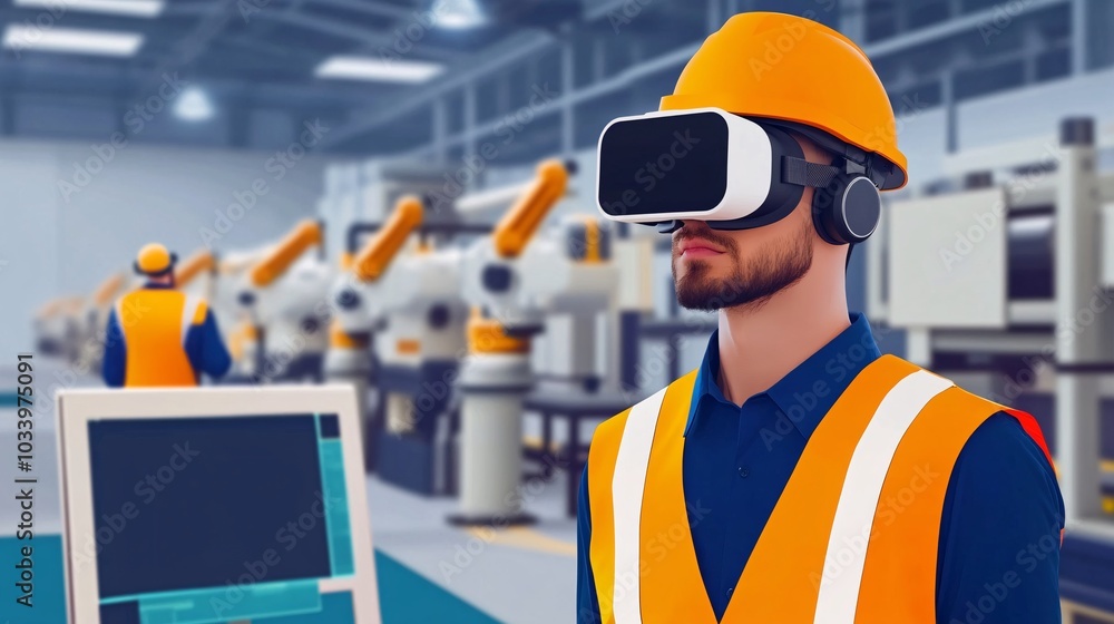 Poster 3d engineers using vr for manufacturing visualization