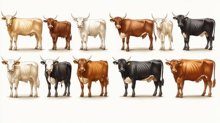 Fototapeta premium Twelve cows of different colors and patterns.