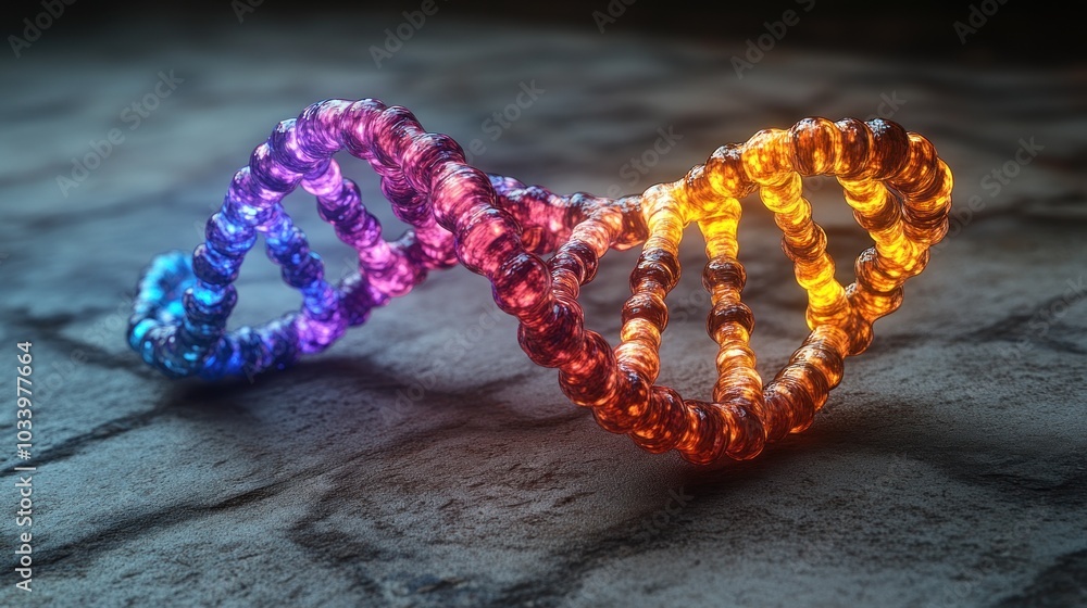 Poster 3d representation of a colorful dna double helix structure.