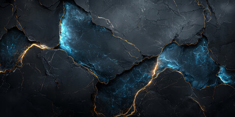 Dark grey marble with unexpected neon blue cracks.
