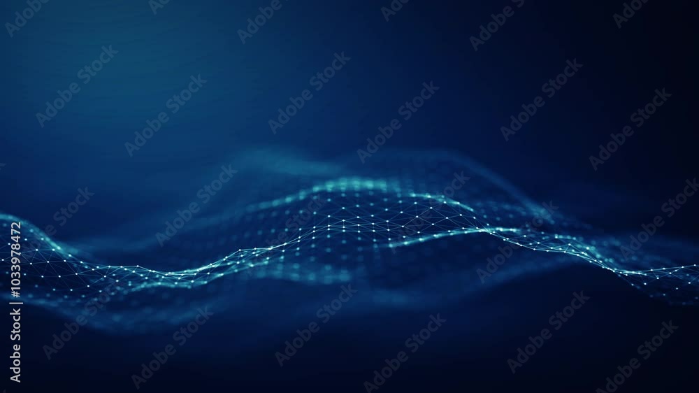 Poster abstract connected dots and lines on blue background. communication and technology network concept w