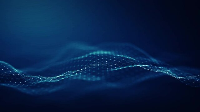Abstract connected dots and lines on blue background. Communication and technology network concept with moving lines and dots.