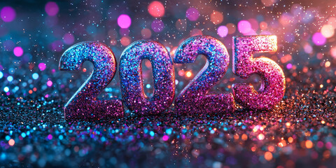 New Year 2025 shine with sparkling lights, background glow.