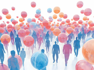 Flat Floating Voter Demographic Bubbles Concept: Close-Up of Holographic Bubbles Illustrating Diverse Voter Populations with Detailed Information, Perfect for Strategic Targeting in Smart Business Vis