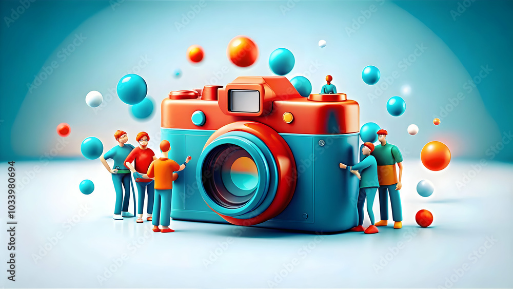 Poster harmonious team building: engaging colleagues in fun activities with a soft abstract background and 