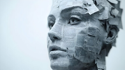 3D Visualization of Citizen's Reaction to Policy Impact: Close-Up of Face Transitioning from Confusion to Understanding While Reading News Article on Policy Effects - Isolated on White Background with