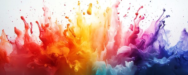 Obraz premium Rainbow color ink splatter swirl background, fantasy flower watercolor illustration, explosive paint brush strokes, vibrant powder motion, modern 3D digital artwork