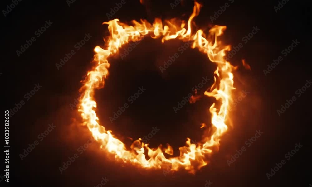 Wall mural a circular formation of flames creating a striking visual effect against a dark background.