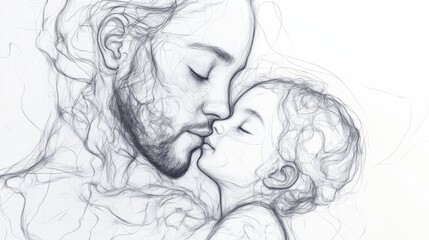 Fototapeta premium Intimate Father Child Sketch