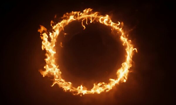 A circular ring of flames against a dark background, creating a striking visual effect.