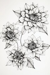 A simple illustration of three flowers in monochrome tones