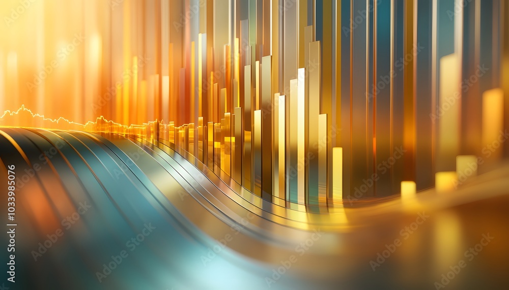 Poster abstract 3d render of golden bars and curved lines