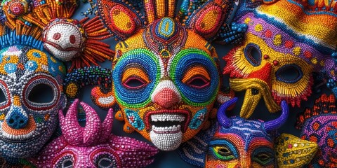 Fototapeta premium Colorful beaded masks with intricate details.