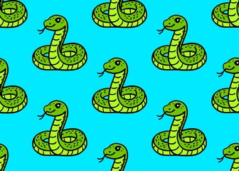 Fototapeta premium Seamless pattern with snakes. Seamless pattern with snakes on a blue background. Happy New Year. Year of the green snake.