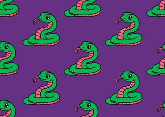 Seamless pattern with snakes. Seamless pattern with snakes on a purple background. Happy New Year. Year of the green snake.