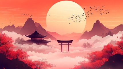 Sunset in Tranquil Japanese Mountains