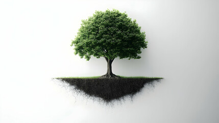 3D Policy Tree Frame with Democratic Roots Concept: Medium Shot of Democracy Trunk with Policy Areas as Branches, Camera Panning Up to Reveal Detailed Leaves, Set on White Background for Civic Growth 