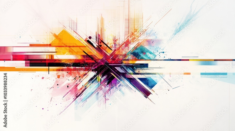 Poster digital quantum cross with sharp lines and vibrant energy trails