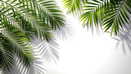 Abstract reflection of tropical tree branches and leaves on white background