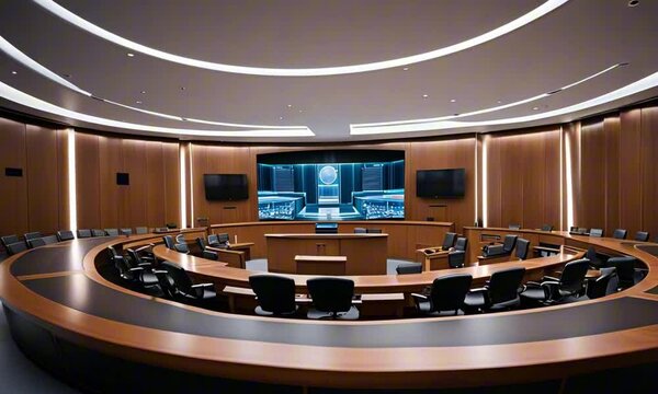 clean sleek futuristic conference room interior 