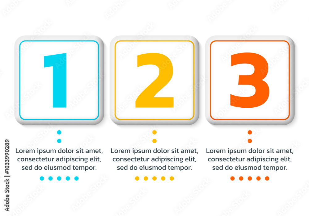 Poster 3 step infographic with five numbers and 3d square shapes. timeline, business process, presentation,