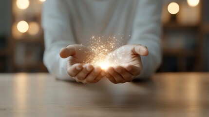 Healing energy flowing from hands onto a body, glowing natural therapy, 3D illustration