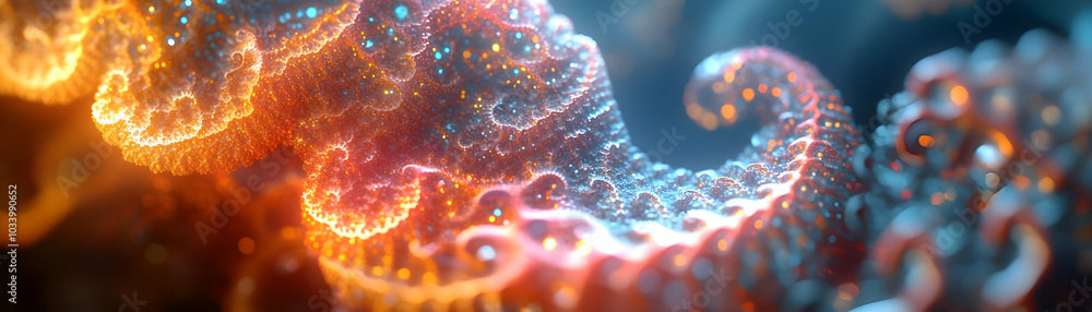 Poster fractal revenue growth concept: close-up of expanding fractal pattern with color shifts indicating i