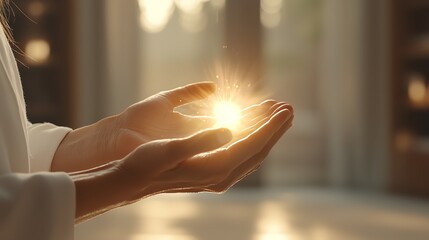 Reiki hands over a patient with glowing energy, natural healing practice, 3D illustration