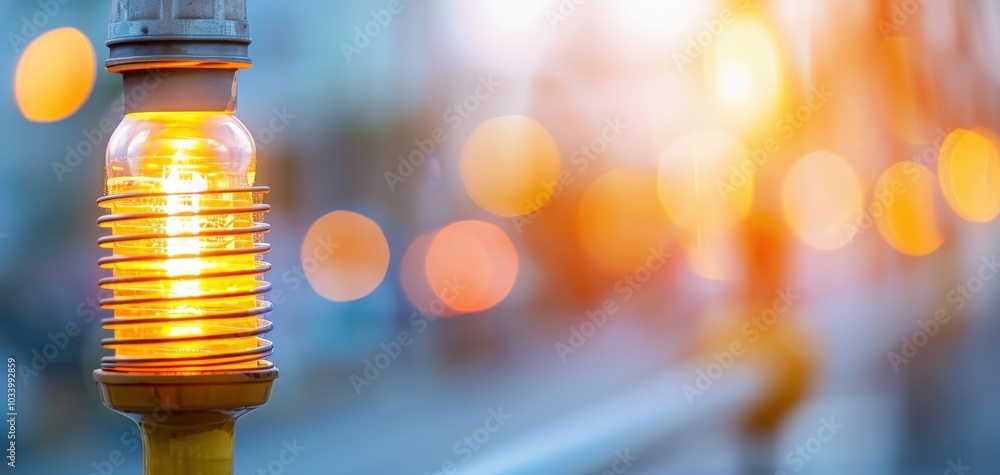Fototapete a close-up of a vintage light bulb illuminating a soft bokeh background, creating a warm and invitin