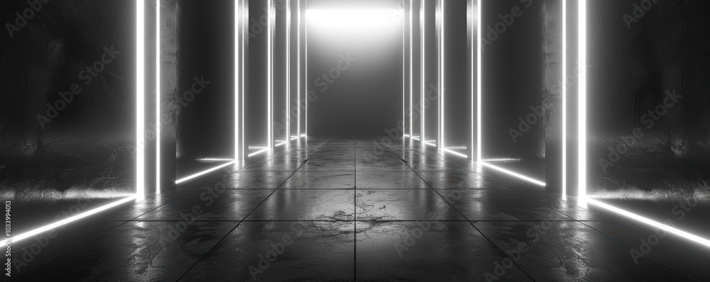 Leinwandbilder modern corridor with bright neon lights, creating a futuristic atmosphere with sleek reflections and