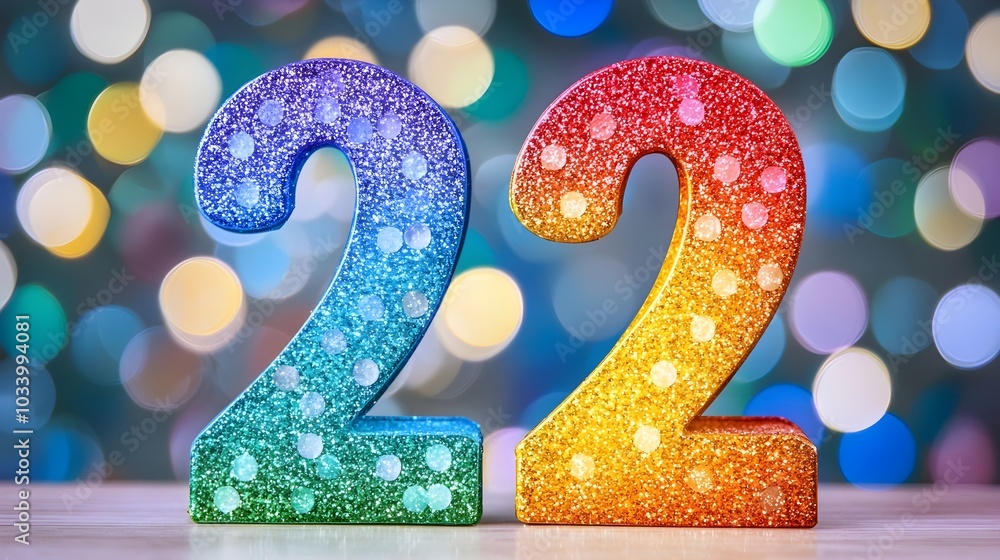 Poster vibrant and shimmering digital of a glittery number 2 placed on a festive background with sparkling 