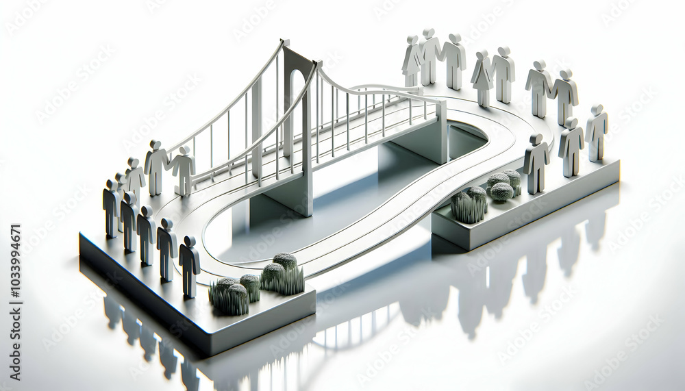Poster 3d plain bridge silhouette icon on glossy white background - ample copy space for esg business conne