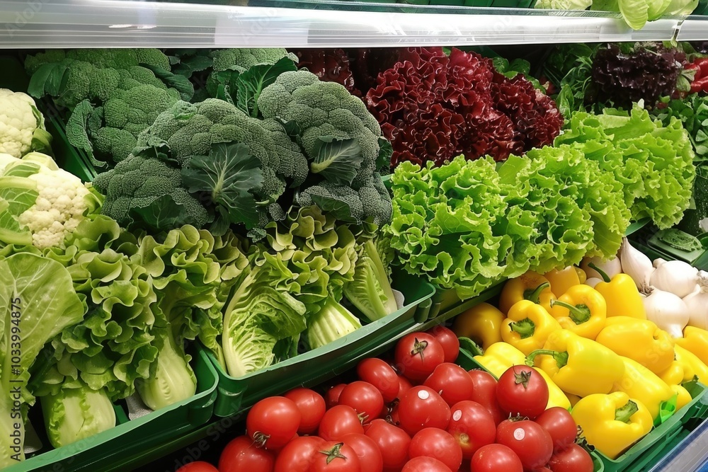 Poster A colorful display of fresh fruits and vegetables in a grocery store