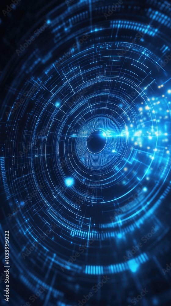 Poster abstract digital background featuring vibrant blue patterns with glowing points, perfect for technol