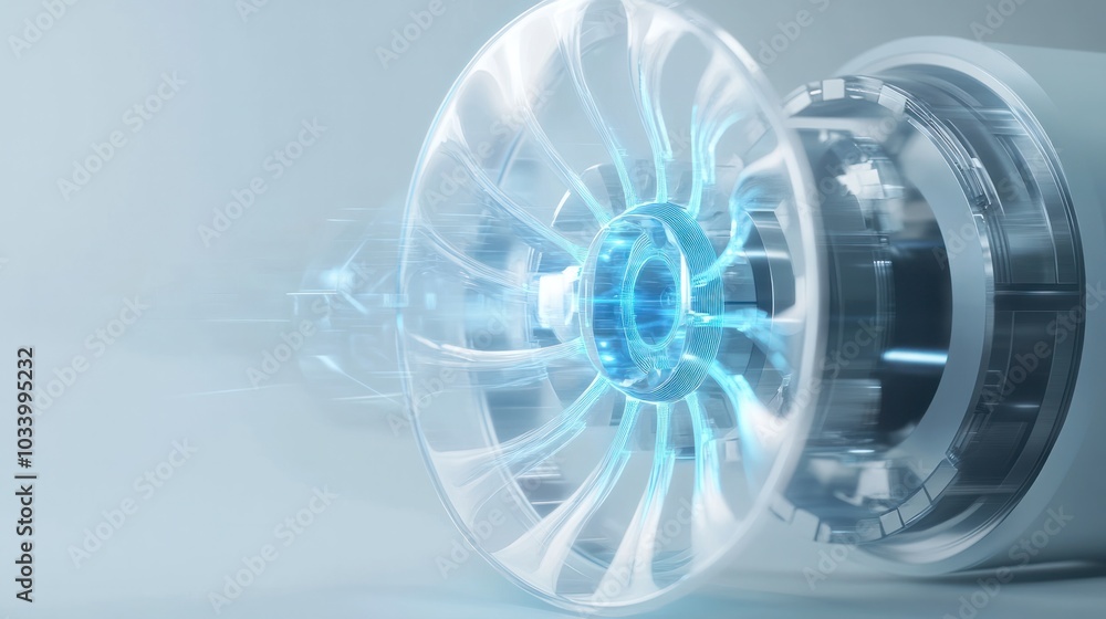 Poster quantum turbine concept with rotating blades captured in motion