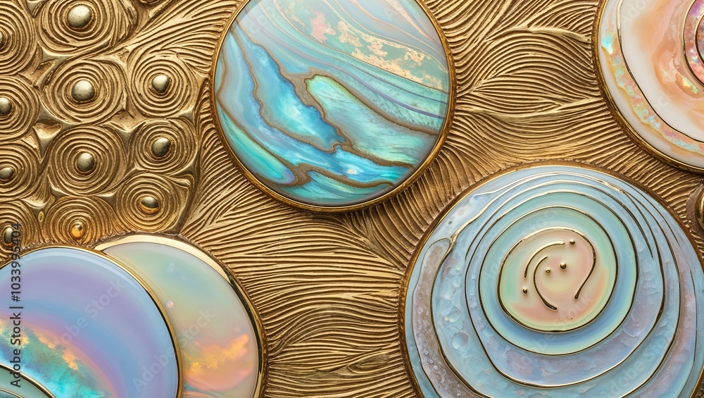 Canvas Prints Closeup of iridescent circular patterns on a gold background.