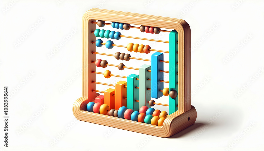 Poster 3d abacus concept with colorful rising graph bars as beads - vector illustration of modern and tradi