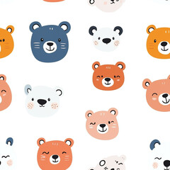 A set of cartoon bear faces with a white background. The bears are smiling and appear to be happy. 
