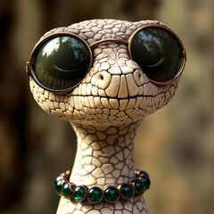 Fototapeta premium A close up of a lizard wearing sunglasses and a necklace