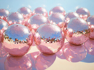 a vibrant display of pink and silver glitter balls floating in a sea of pink glitter.