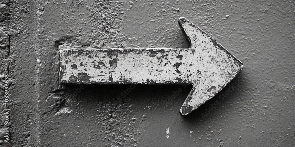Poster A metal arrow pointing left on a surface, ideal for use in illustrations about direction or navigation