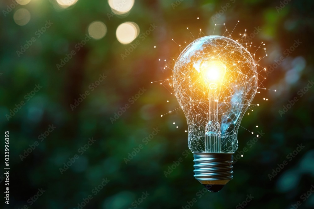 Poster a single light bulb with a bright glow, suitable for use in various contexts including interior desi
