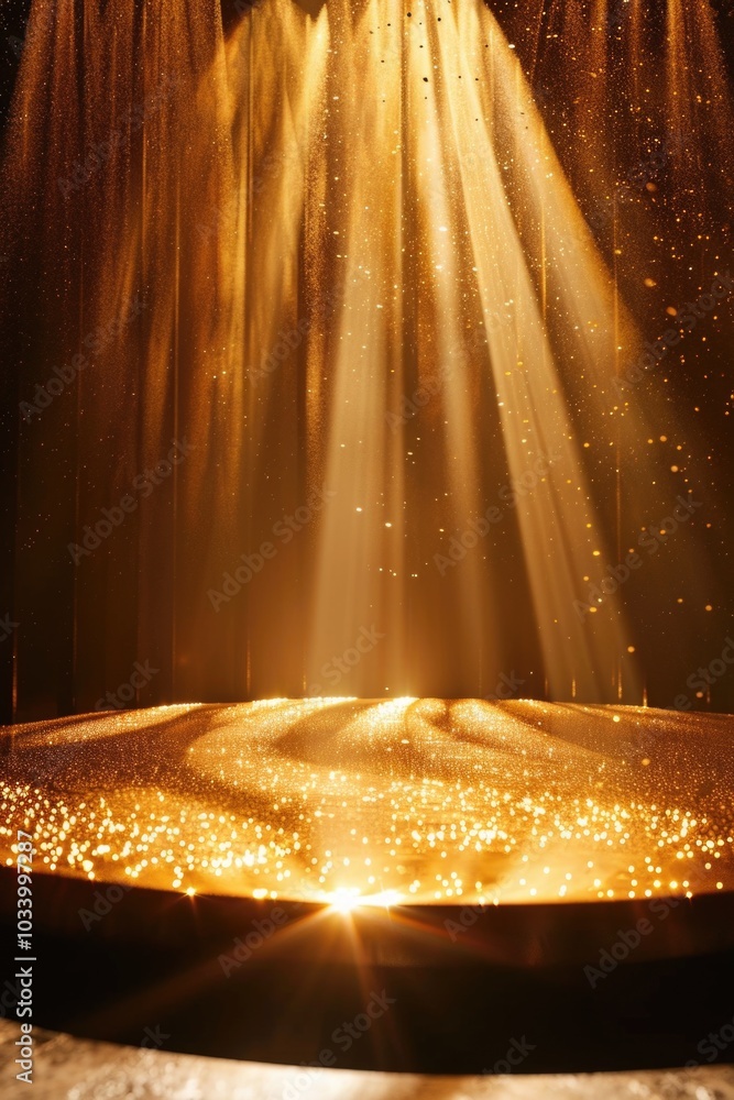 Poster a decorative fountain with water flowing and illuminated by a soft light
