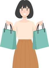 Modern happy woman holding shopping bags illustration