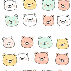 A set of cartoon bear faces with a white background. The bears are smiling and appear to be happy. 
